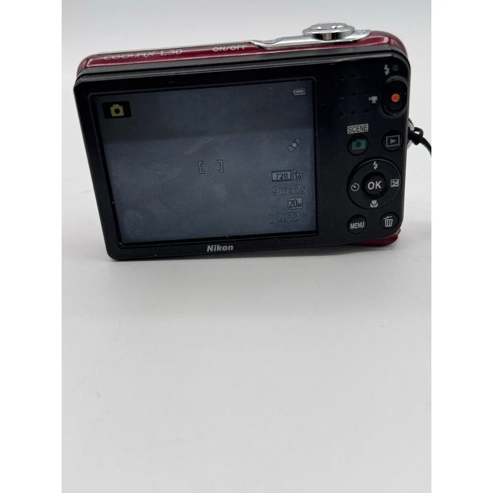 Nikon Coolpix L30 Red 20.1MP 5X Digital Camera AS IS Broken Battery Door